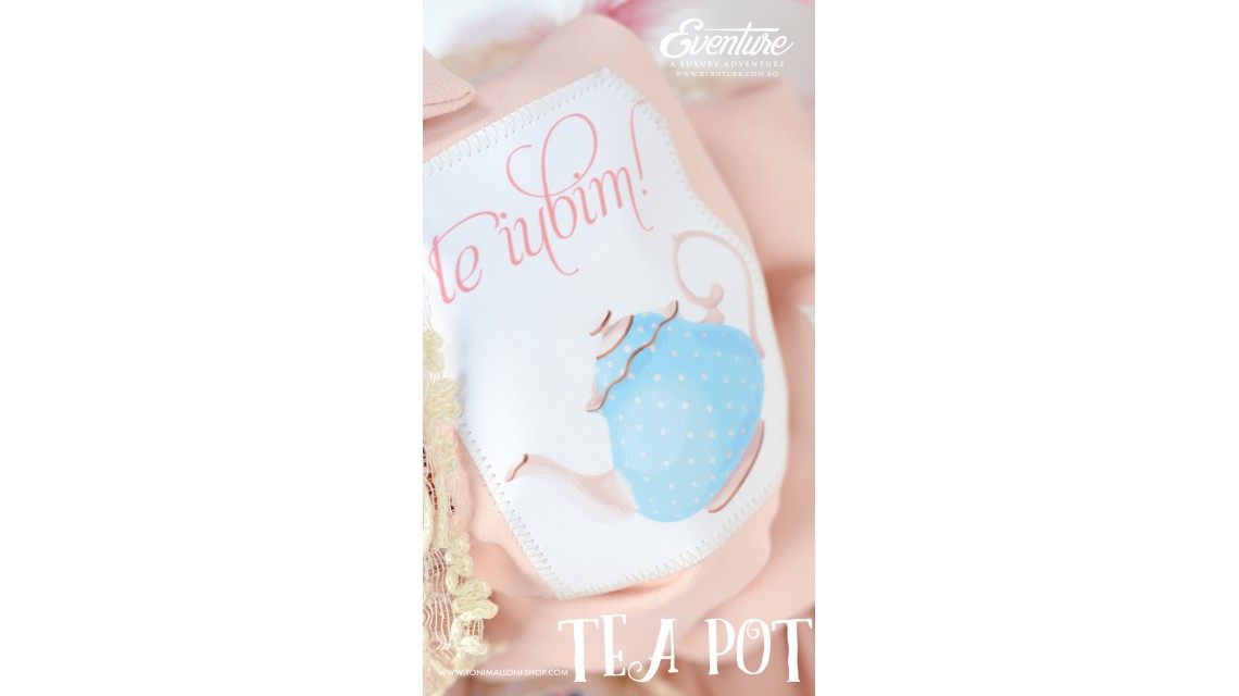 Lumanare de botez pentru fetite, tematica garden party, 65x4 cm, Ceainicul cu buline roz  9